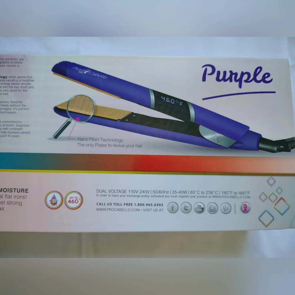*NWT* ProCabello Zero Friction Purple Hair Straightener w/ Nanofiber Technology - Picture 6 of 6